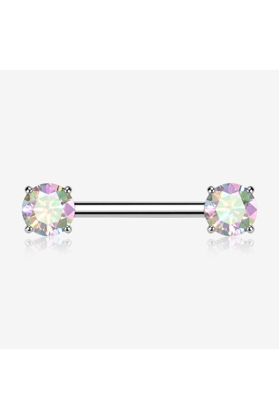 A Pair of Implant Grade Titanium OneFit Threadless Prong Gem Sparkle Nipple Barbell