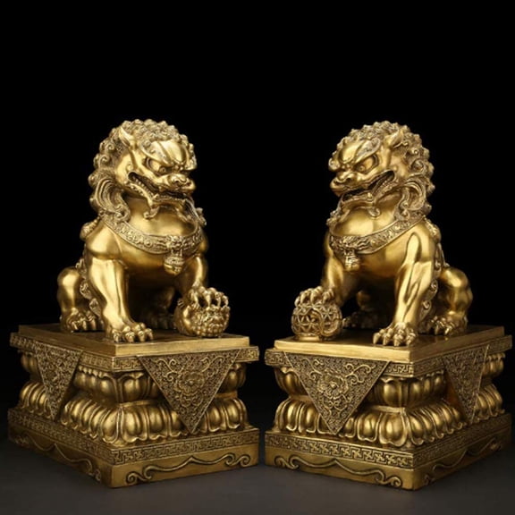 A Pair of Lion Statue of Feng Shui, Dog Decor Lion FOO Chinese Prosperity Symbol of Wealth, Best Decoration Gift
