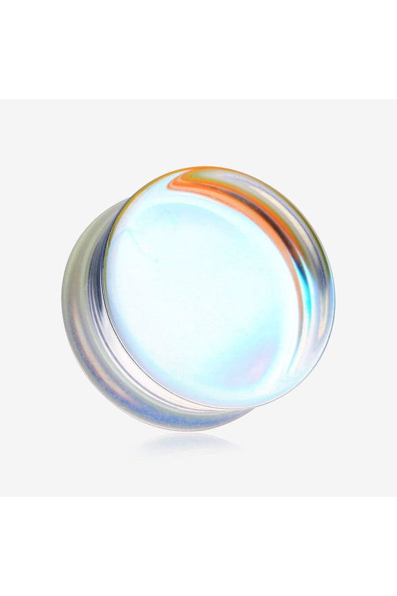 A Pair of Luminous Iridescent Flat Glass Double Flared Plug