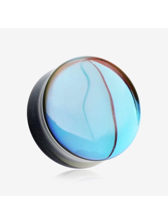 A Pair of Midnight Moon Iridescent Glass Double Flared Ear Gauge Plug