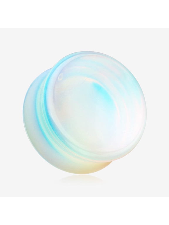 A Pair of Opalite Concave Stone Double Flared Ear Gauge Plug