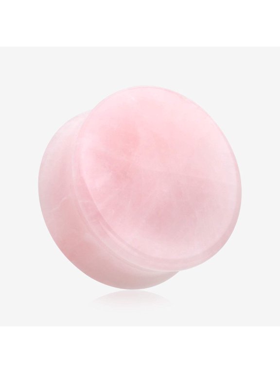 A Pair of Pink Rose Quartz Stone Double Flared Ear Gauge Plug