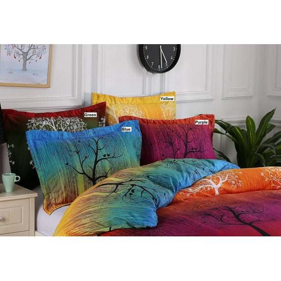 A Pair of Rainbow Tree Pillow Shams (King, Blue)