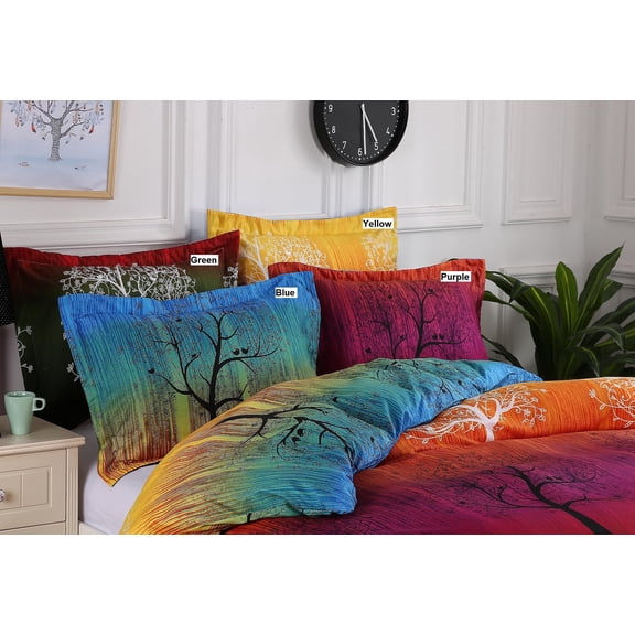 A Pair of Rainbow Tree Pillow Shams (King, Blue)