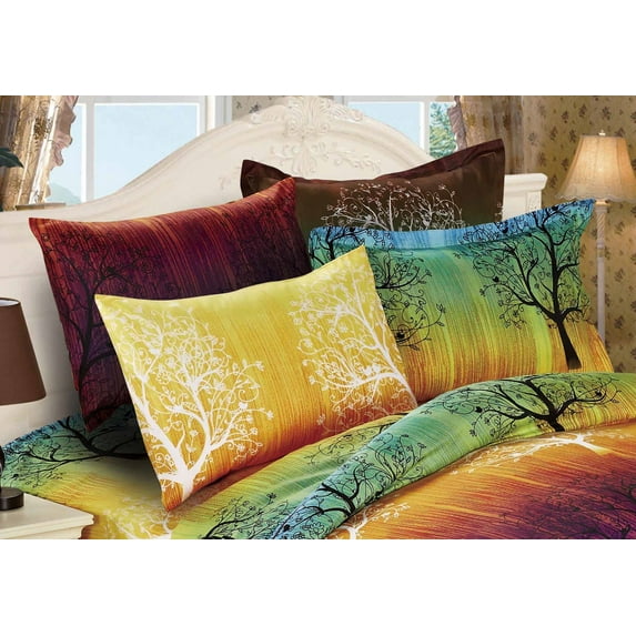 A Pair of Rainbow Tree Pillowcases (Standard, Yellow)