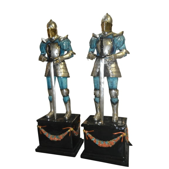 A Pair of Roman Soldiers standing with armor Bronze Statues -  22"x 31"x 93"H.