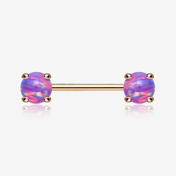 A Pair of Rose Gold Fire Opal Prong Set Sparkle Nipple Barbell