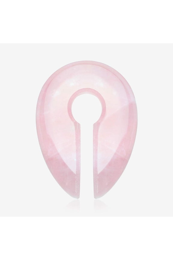A Pair of Rose Quartz Stone Keyhole Ear Weight Gauge Hanger