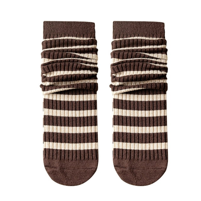 A Pair of Socks Brown Cotton Women Striped Socks Mid Tube Autumn And