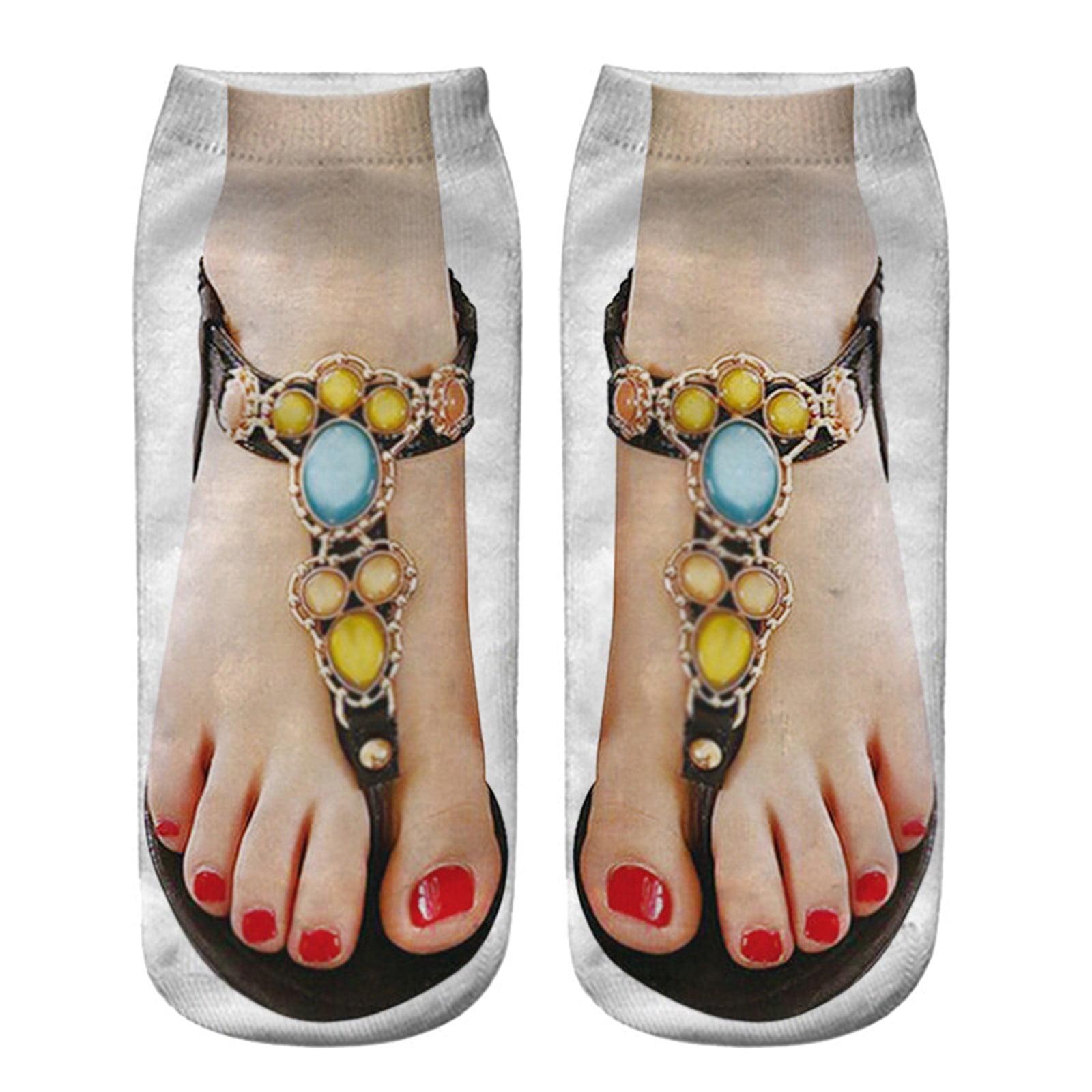 A Pair of Socks Polyester 3D Pattern Manicure Print Socks Funny Hidden