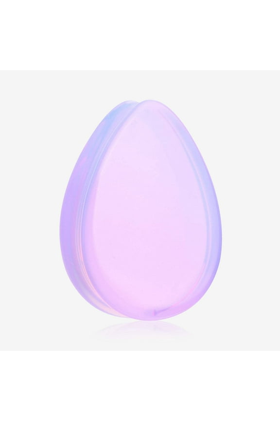 A Pair of Teardrop Lavender Translucent Glass Double Flared Ear Gauge Plug
