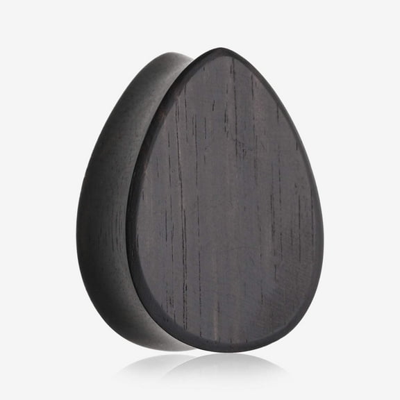 A Pair of Teardrop Tiger Ebony Wood Double Flared Plug