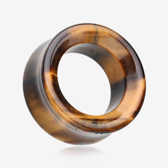 A Pair of Tiger Eye Stone Double Flared Eyelet Plug