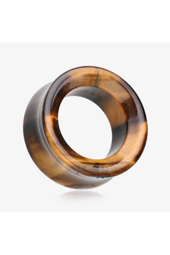 A Pair of Tiger Eye Stone Double Flared Eyelet Plug