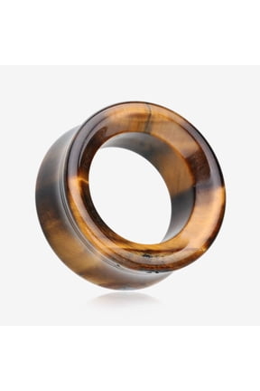 A Pair of Tiger Eye Stone Double Flared Eyelet Plug