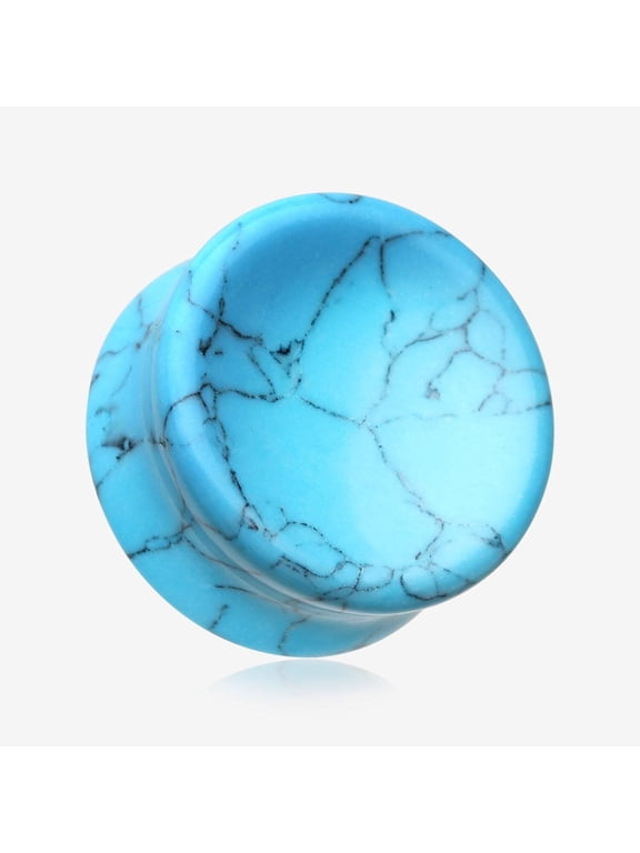 A Pair of Turquoise Concave Stone Double Flared Ear Gauge Plug