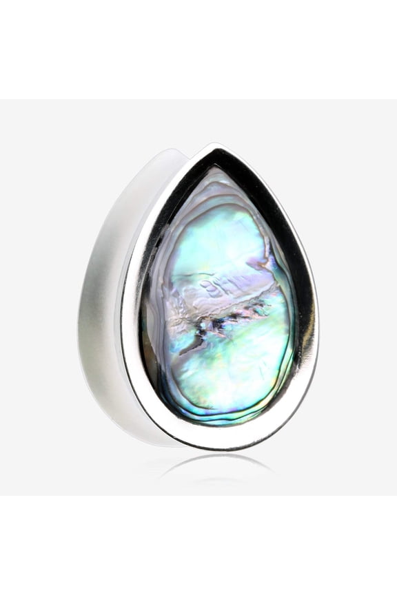 A Pair of White Brass Bali Abalone Inlay Teardrop Double Flared Plug