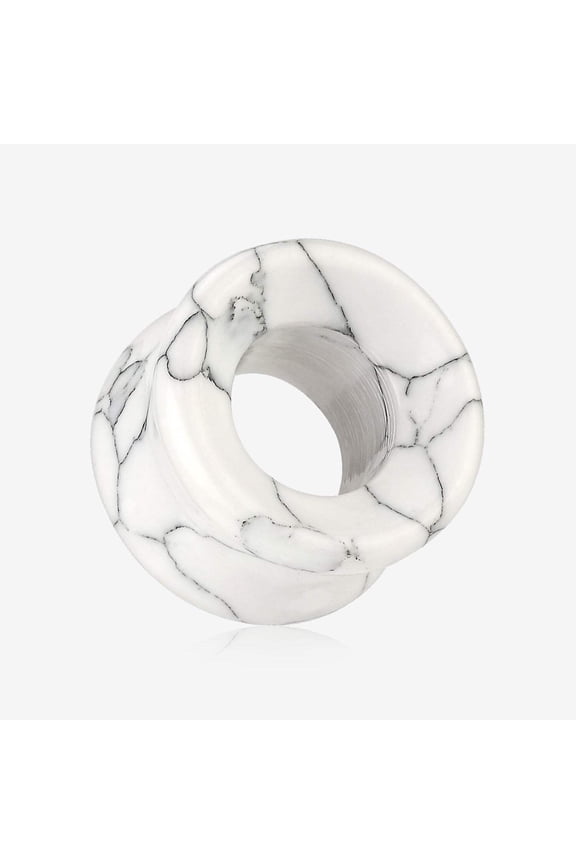 A Pair of White Howlite Stone Double Flared Eyelet Tunnel Plug