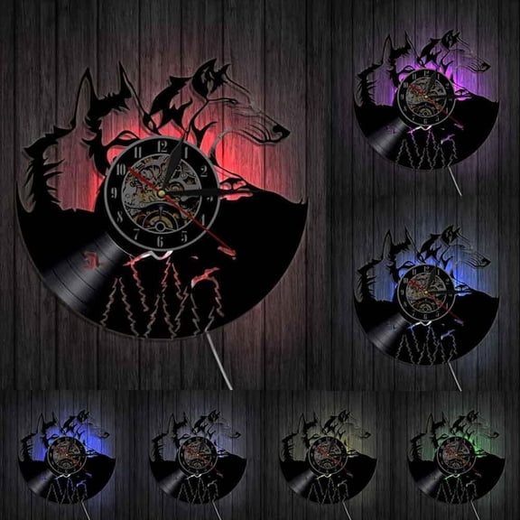 A Pair of Wolf Head Wall Clock Forest Wolf Portrait Vinyl Record Clock Amazing Wolf Totem Wall Art Home Decor Wolf Admirers Gift