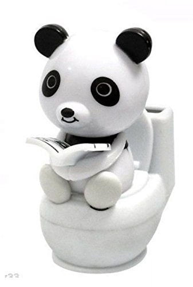 A Panda Reading on Toilet Bowl Solar Toy Car Dashboard Office Desk Display Home Decor