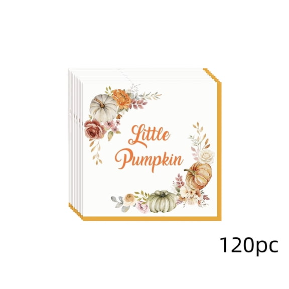 A Paper Thanksgiving Disposable Tableware Set With Pumpkin And Maple Leaf For Dinner