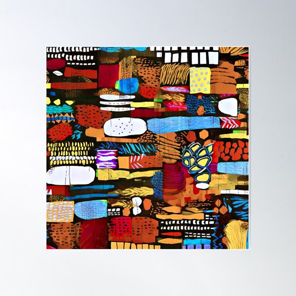 A Patchwork Of Romance Vibrantly Colorful Abstract Art Poster Wall Art, Modern Wall Decor For Living Room Bedroom, 30x30 UNFRAMED