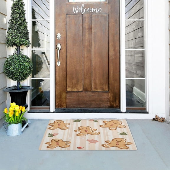 A Pattern Of Cute Gingerbread Cookies Highly Absorbent Polyester Doormat Anti-slip Anti-fouling Indoor Outdoor Entrance Welcome Mat 3220in.