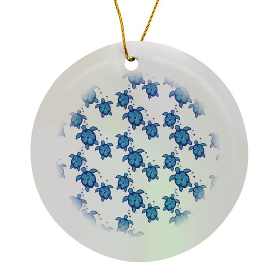 A Pattern Of Tropical Sea Turtles With Hibiscus Flowers For Shells., Circle Porcelain Ornament