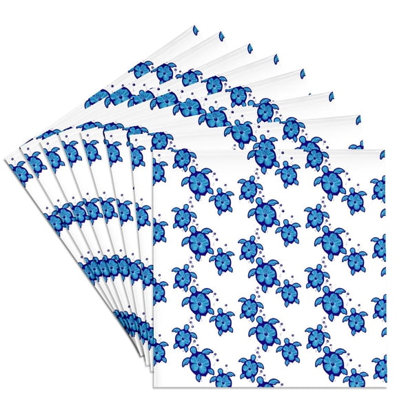 A Pattern Of Tropical Sea Turtles With Hibiscus Flowers For Shells., set of 8 Ceramic Tile Coasters