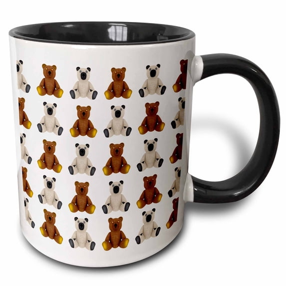 3drose, a Pattern with Brown and White Teddy Bears, 11oz Two-tone Black Mug
