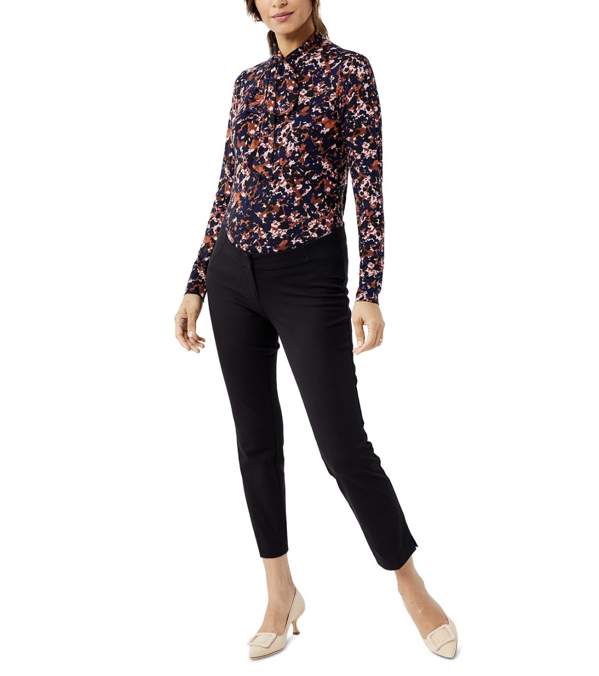 A Pea In The Pod Women's Tie-Neck Printed Maternity Top Black Print Size S