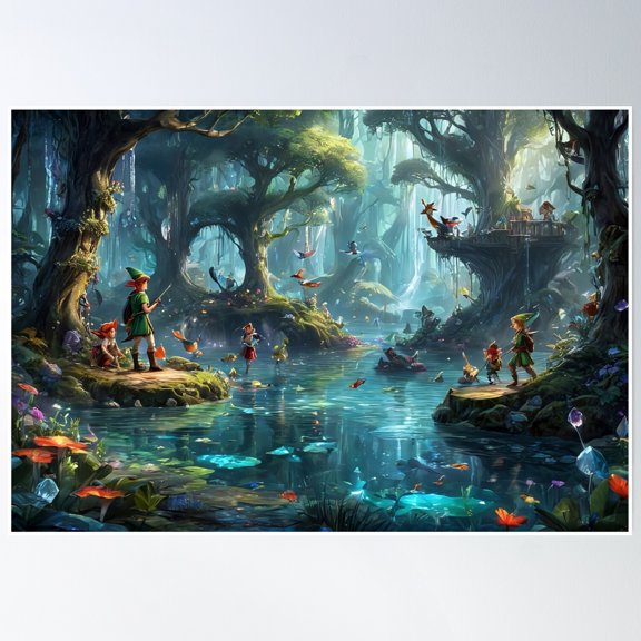 A Peaceful Afternoon In The Enchanted Forest Realm - Elves Design Poster Wall Art, Modern Wall Decor, 8x12 UNFRAMED