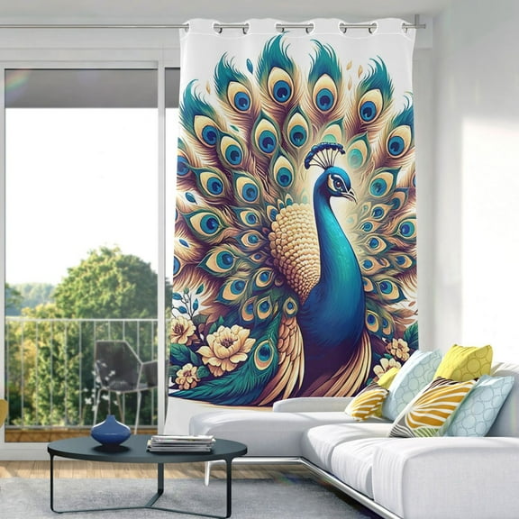 A Peacock Blackout Curtain Panels Drapes Privacy Assured with Light Filtering Curtains for Living room Bedroom Bathroom Window