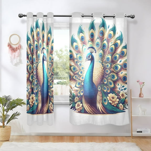 A Peacock Blackout Curtains Thermal Insulation 63 inch Grommet for Bedroom Living Room Bathroom Kitchen Windows 2 Pack