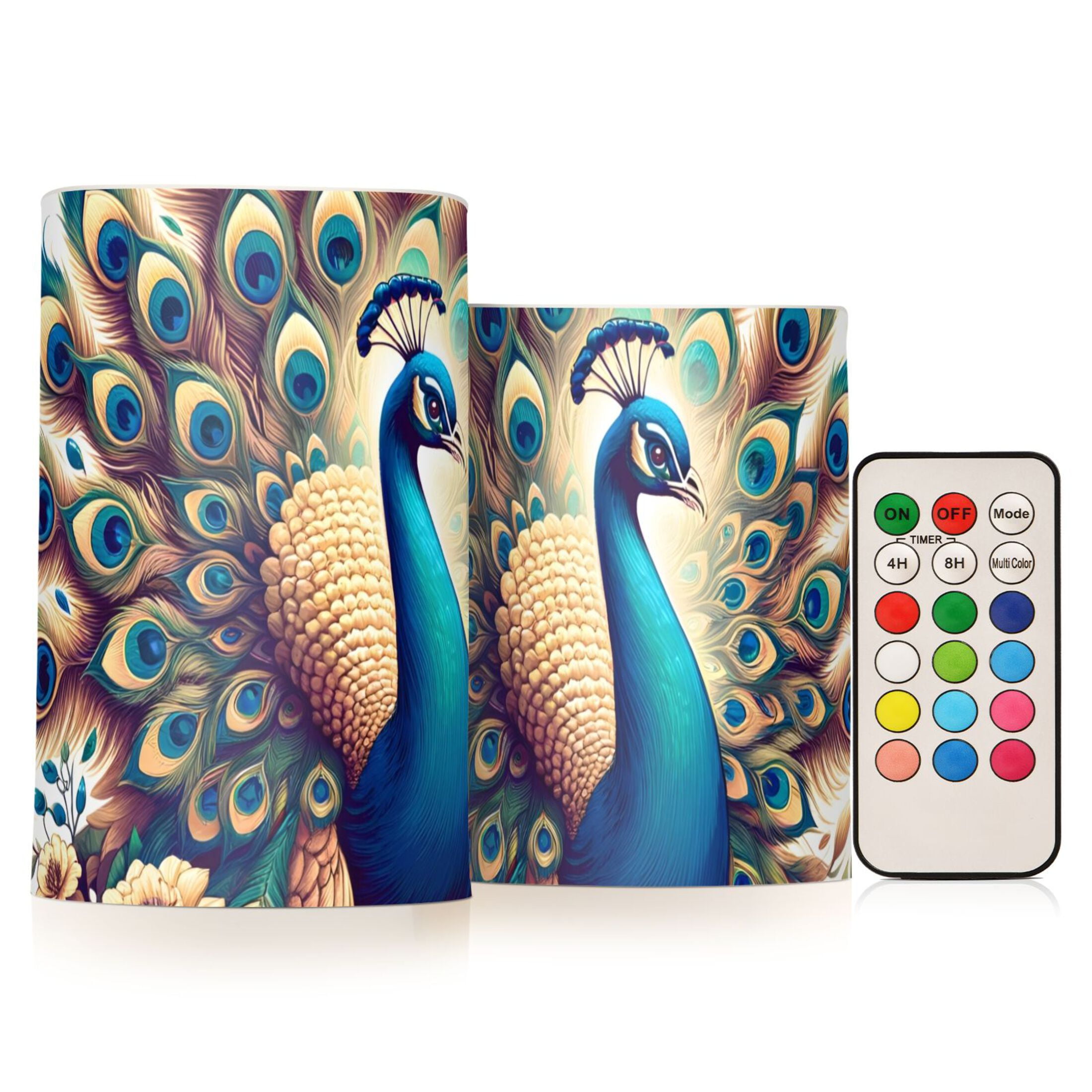 A Peacock Flameless Candles&nbsp;LED Lights Battery Operated Candles with Remote and Timers Flicker Lights Votive Set of 2