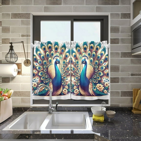 A Peacock Kitchen Curtains Half Tier Curtain 2 Rod Pockets Bathroom Bedroom Cupborad Living Room 27"x24"
