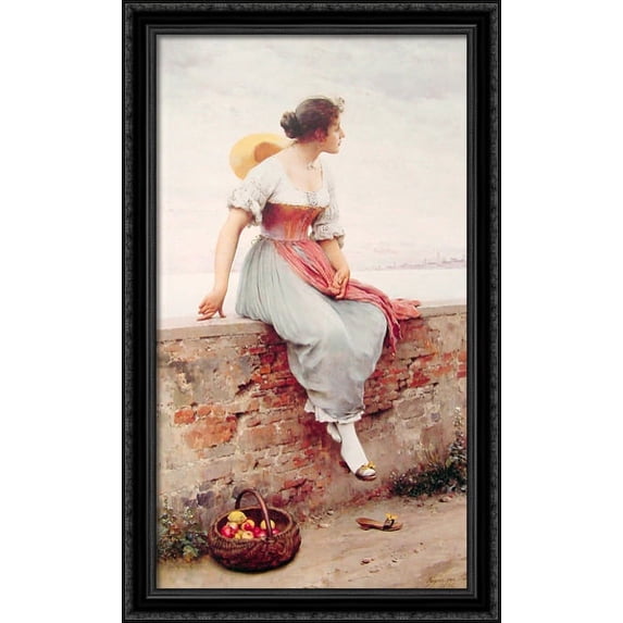 A Pensive Moment 24x40 Large Black Ornate Wood Framed Canvas Art by Eugene de Blaas