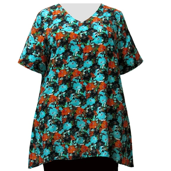 A Personal Touch Turquoise Floral Garden V- Neck Pullover Women's Plus Size Top - 1X