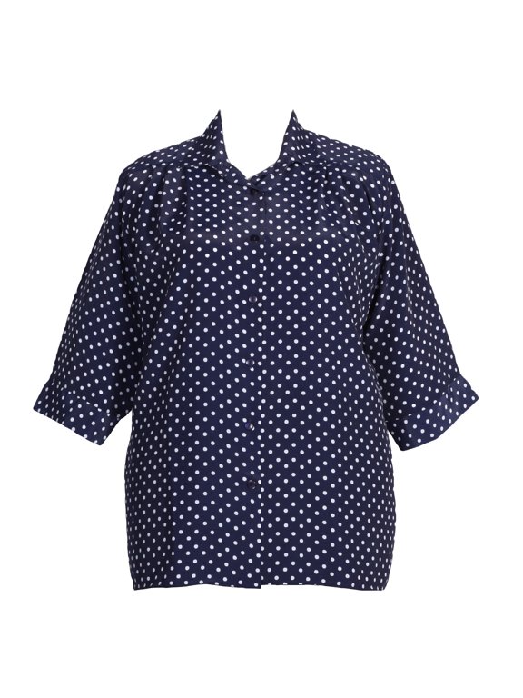 Women's Plus Size 3/4 Sleeve Button-Front Tunic - Navy Aspirin Dots - 3x