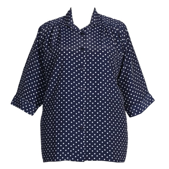 A Personal Touch Women's Plus Size 3/4 Sleeve Button-Front Tunic - Navy Aspirin Dots - 4x