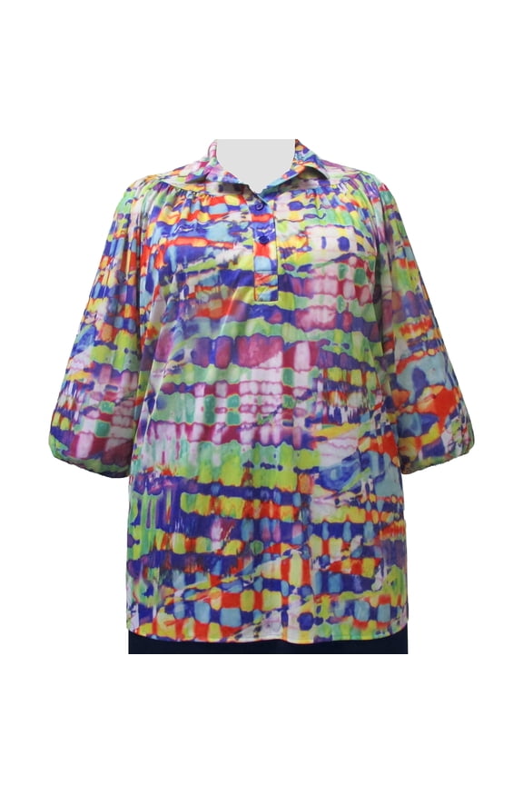 Women's Plus Size 3/4 Sleeve Three-Button Placket Front Pullover Blouse - Frankenstorm - 2X