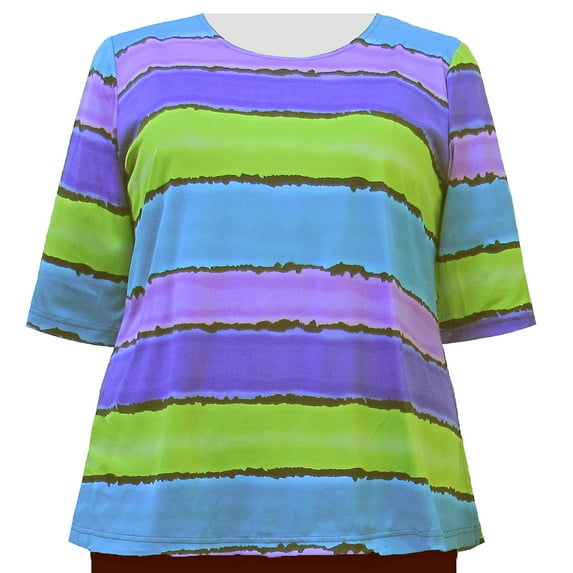 A Personal Touch Women's Plus Size Knit 3/4 Sleeve Top - Painted Stripe - 2X