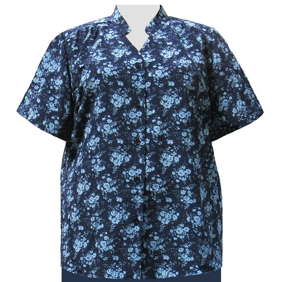 A Personal Touch Women's Plus Size Mandarin Collar V-Neck Blouse Navy Breck - 6X