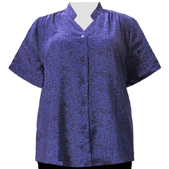 A Personal Touch Women's Plus Size Mandarin Collar V-Neck Blouse Purple Reagan - 1X