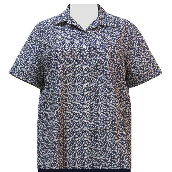 A Personal Touch Women's Plus Size Short Sleeve Button Front Cotton Camp Shirt - Black Ditsy - 6X