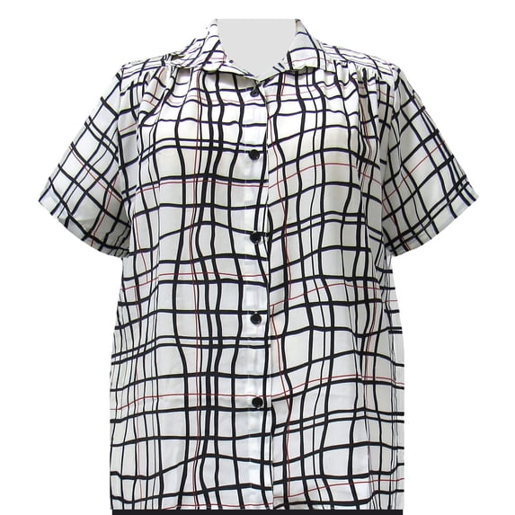 A Personal Touch Women's Plus Size Short Sleeve Button-Front Print Blouse with Shirring White Windowpane - 6X