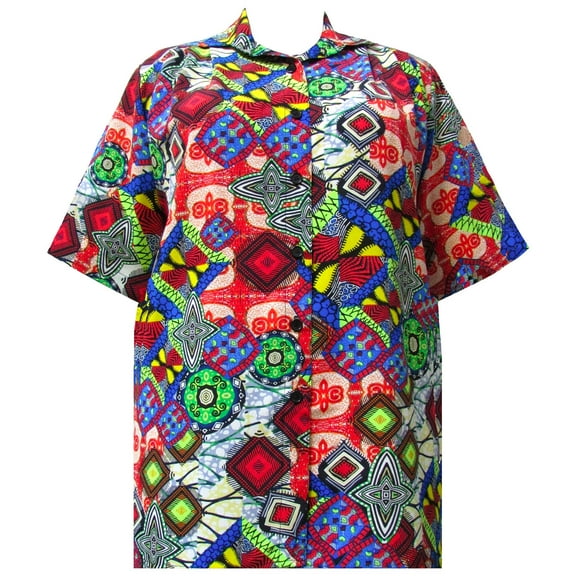 A Personal Touch Women's Plus Size Short Sleeve Button-Front Tunic - Multi Tribal - 5x