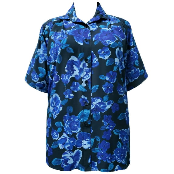 A Personal Touch Women's Plus Size Short Sleeve Button-Front Tunic with Pleats - Blue Hannah - 4x