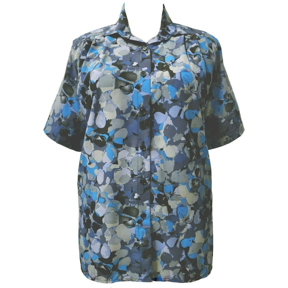 A Personal Touch Women's Plus Size Short Sleeve Button-Front Tunic with Pleats - Blue Solange - 0x