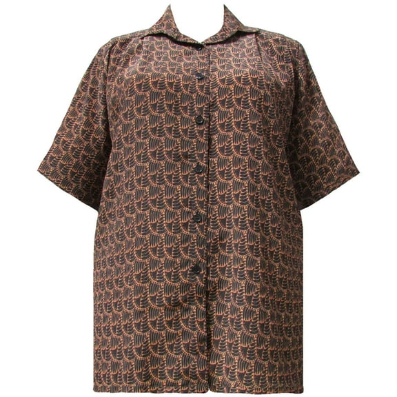 A Personal Touch Women's Plus Size Short Sleeve Button-Front Tunic with Pleats - Brown Shells - 0x